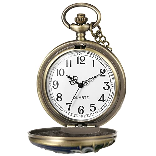 Image of MORFONG Vintage Deer Design Pocket Watch Quartz Watches for Men Women Birthday Christmas Gifts with Box Chain