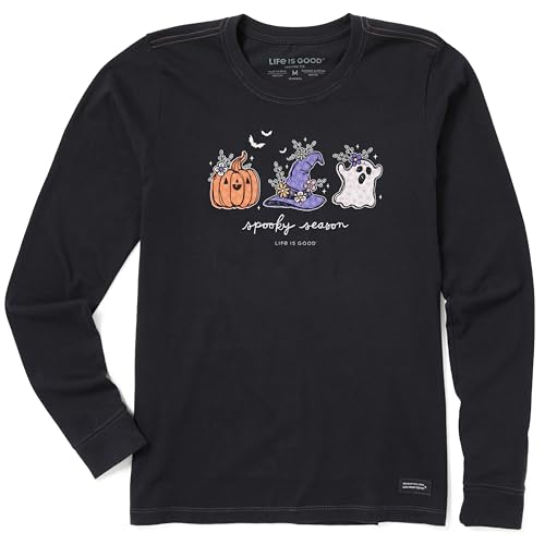 Life is Good Women's Crusher Tee, Long Sleeve Cotton Graphic T-Shirts, Spooky Season Doodles