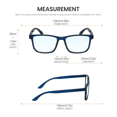Image of Calabria R861 Rectangular Blue Light Blocking Reading Glasses Men Women Trendy Eyeglass Work Gaming Computer Readers w /Case