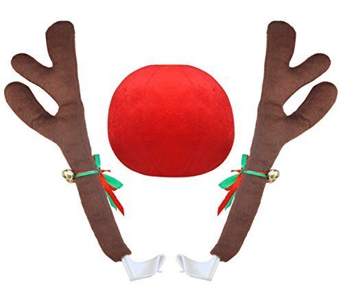 Car Antler Kit Nose, Car Antlers Christmas for Car Window Roof-Top &amp; Front Grille, Auto Reindeer Antler and Nose Kit Decoration Set for SUV Van Truck