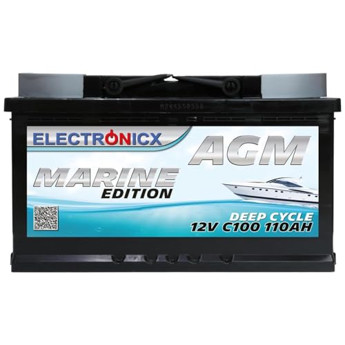 Electronicx AGM Marine Versorgungsbatterie 12V 110Ah / 110 Ah...