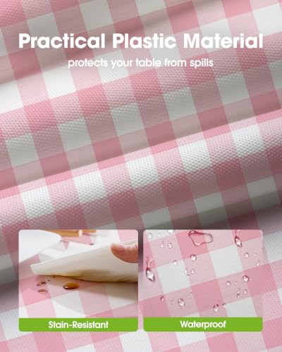 Image of Pureegg Plastic Table Cloth Disposable 54x108 Inch, Light Pink and Plaid