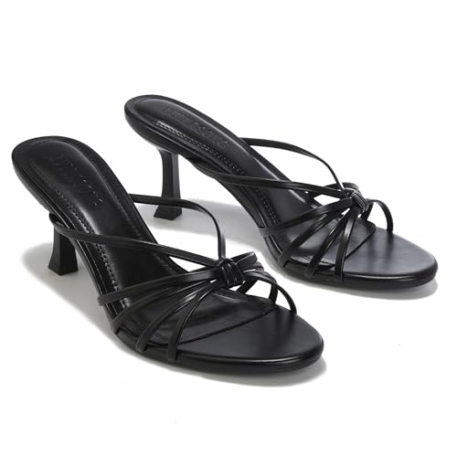 LULLASONG Black Kitten Heels Open Pointed Toe Slip On Heels Mid Heeled Sandals for Women by LULLASONG - Used condition - Image 3