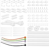 319pcs Cable Management Organizer Kit, Desk Cord Organizer, 98 Adhesive Cable Clips Holder, 17 Reusable Cable Strap, 4 Cable Sleeve Split, and 200 Nylon Cable Zip Ties (White)