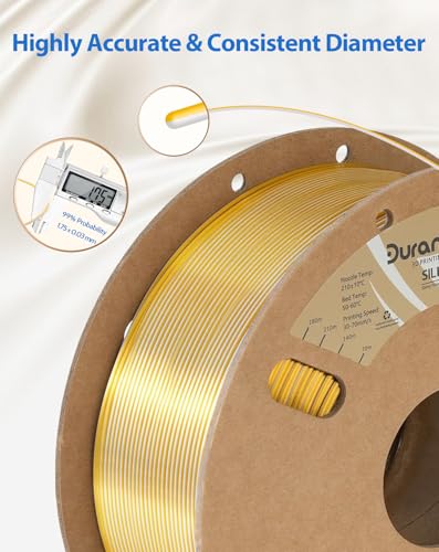 Image of DURAMIC 3D PLA Filament 1.75mm 1kg Spool, Jam-Free High Stifness 3D Printing Filament with Cardboard Spool, No-Tangling No-Clogging Dimensional Accuracy 99% + /- 0.03 mm Silk Gold Silver 1 Pack