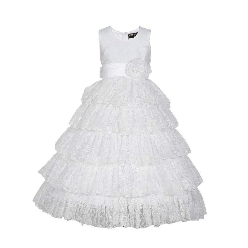 Image of Ripening Girl's Princess Christmas Lace Flower Kids Long Dresses Gown White