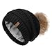 Furtalk Women's Thick Slouchy Real Fox Raccoon Fur Pom Pom Winter Knit Beanie Bobble Hat Caps (Black+Raccoon Pom)