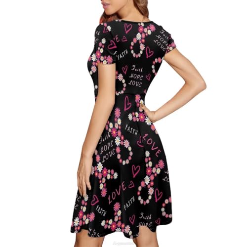 Image of POLERO Sunflower Dress for Women Floral Summer Dresses Short Sleeve Casual Sundresses Midi Dresses