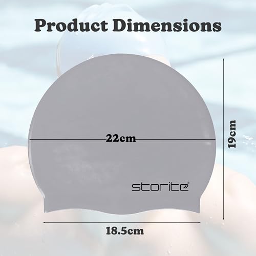 Image of Storite Silicone Swimming Cap for Men & Women (Grey) | Waterproof, For Long Hair Adults, Stretchable Anti-Slip, Pool Cap Professional Swimming Hat