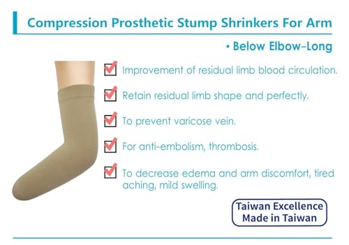 JianiMed Prosthetic Stump Shrinkers for Arm–Below Elbow - Long, Compression, Healthcare, Amputee arm Sleeve, 20-30, Elastic, Taiwan Excellence L