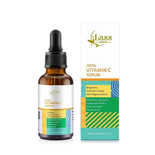Image of Lass Natural 20% Vitamin C Skin Care Serum | Dark Spots | Reduces Pigmentation | Boosts Collagen | Brightening and Nourishing Skin | Suitable For All Skin Types | 30ml