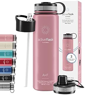 Stainless Steel Water Bottle + Straw (3 Lids): 1 & 0,5L Leak-Proof BPA-Free | Vacuum Insulated Active Flask Drinking Bottles Hot Cold: Double Walled Outdoor Drink Thermo Mug Tea Coffee Sport Gym Bike