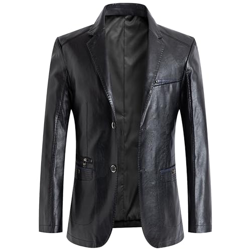 Mens Classic Slim Fit Leather Blazer Coat Classic Lapel Button Suit Jacket Casual Lightweight Business Blazers
