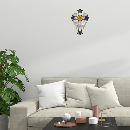 Cruz de alas de ángel flor espiritual pared bendición 5