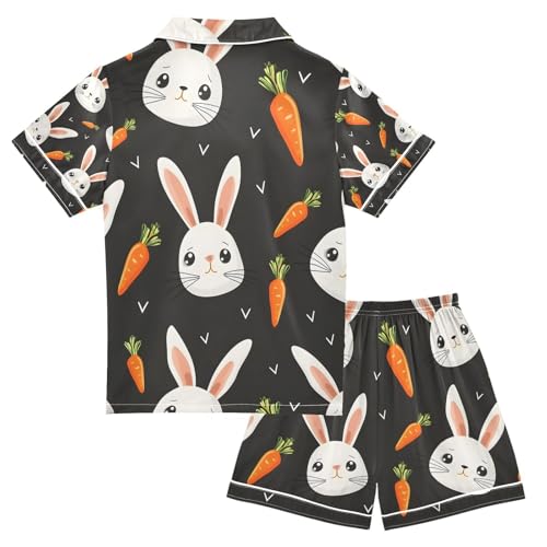 senya Face Rabbit Head Orange Satin Summer Pajama Sets Silk Short Sleeve Button Down Sleepwear2