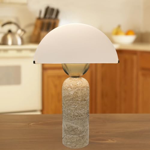 LIFENICEST Dome Shaped Table Lamp Mid-Century Modern Accent Lamps Natural Stone Desk Lamp Frosted Glass Shade Scandinavian Living Room Side Lamps Bedroom Bedside Nightstand Light