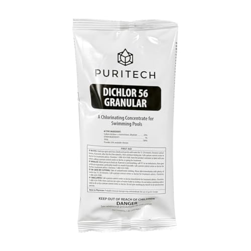 Puri Tech Sodium Dichlor Chlorine Shock Granules for Sanitizing Swimming Pools and Hot tubs Fast Dissolving pH Balanced Sanitizer - 56% Available Chlorine 99% Sodium-Dichlor 1 Pound