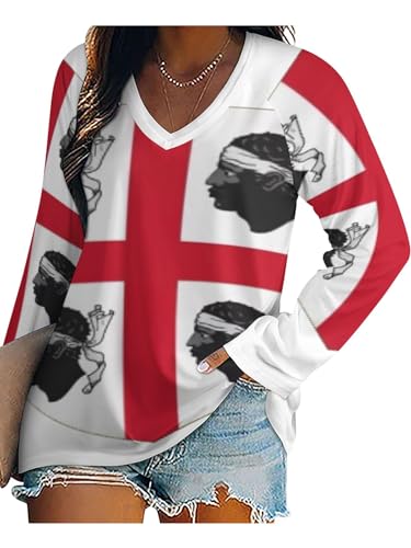 Mujer Camisa Holgada De Manga Larga Blusa Informal con Estampado Bandera Geométrica De Cerdeña Blusones Mujer Tallas Grandes Casual Camisas De Primavera Verano Cómodo Ligero Shirt