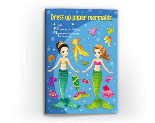Anziehpuppen zum Ausschneiden Anziehpuppe aus Papier Papierpuppen-Spielbuch (4 Puppen/Meerjungfrauen) mit Kleidungsstücken zum Anziehen
