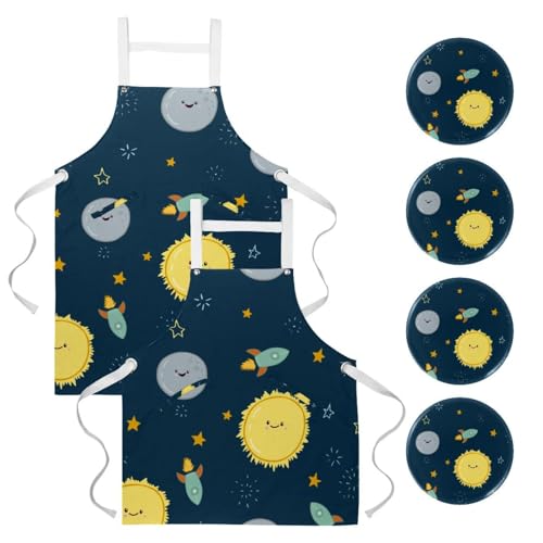 Tabliers de cuisine à motif fusée et étoiles avec broches d'ajustement