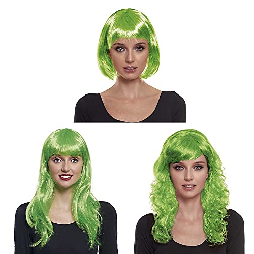 Peluca Verde Larga Lisa con Flequillo Disfraces Fiestas Carnaval Cosplay Mujer Adulto