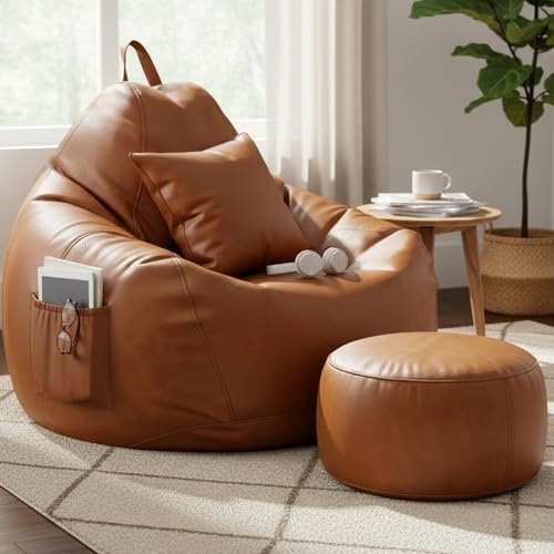 Image of KAM'S LIEU 5XL Bean Bag Combo with Footrest & Cushion | Filled with High Density EPS Beans | Comfortable Sofa for Living Room & Bedroom | 6 Months Warranty, Color- (TAN, 5XL, Classic)