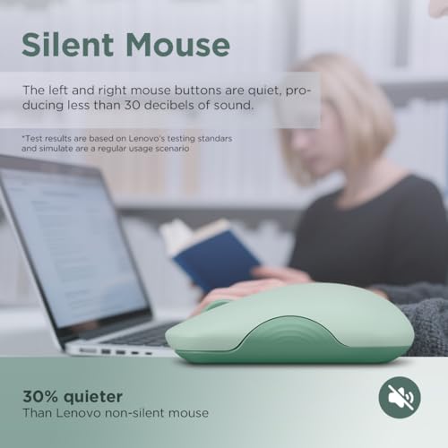Image of Lenovo 350 Wireless Bluetooth Mouse, Silent Click, 3 Level DPI (1000, 1600, 2400), 36 Month Battery Life, 2 Device Paring, Breeze Moss