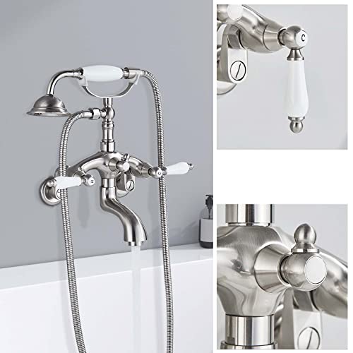 Ackwave 𝗖𝗹𝗮𝘄𝗳𝗼𝗼𝘁 𝗧𝘂𝗯 𝗙𝗮𝘂𝗰𝗲𝘁 Brushed Nickel, Bathtub Faucet With Handheld Shower Sprayer, Wall Mounted Tub Filler Faucet With Vintage Style #TOP4