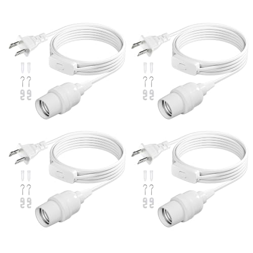 DiCUNO Pendant Light Cord, for Hanging Paper Lantern, 6.6 Ft, White, 4-Pack