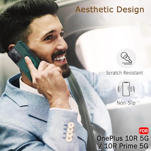 Image of TheGiftKart Genuine Leather Finish Back Cover Case for OnePlus 10R 5G / 10R Prime 5G | Raised Edges for Camera & Screen Protection | Shockproof Stunning Minimalist Design (MagSafe Compatible, Green)