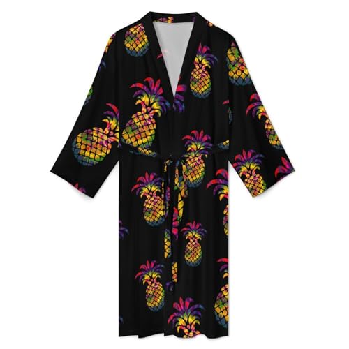 Rainbow Tie Dye Pineapple Mens Robe Soft Lightweight Knee Length Loungewear Spa Bathrobe Long Sleeved Nightgown3