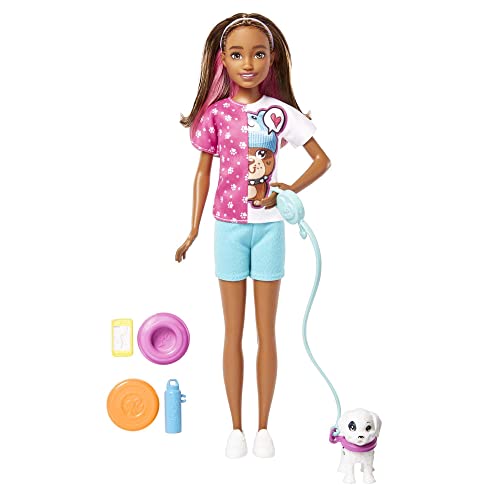 Barbie Coffret Skipper Premiers Jobs Dog-Sitter avec poupée Mannequin, Chiot et 5 Accessoires, Jouet Enfant, Dès 3 Ans, HKD77