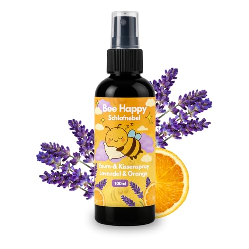 Bee Happy Kissenspray 100ml – Bio Lavendel-Orangen mit ätherischen Ölen. Frischer Duft für Kissen, Bett & Schrank. Ideal für Yoga, Entspannung,...