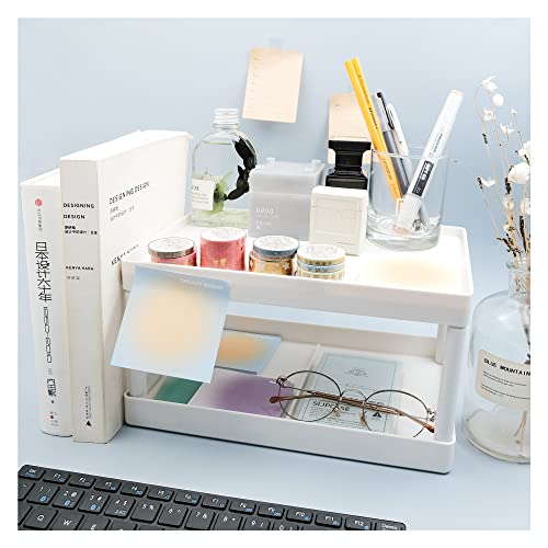 Gshymxt Soug Desktop Storage Rack Organizer, Double-Layer Cosmetic Stationery Storage Holder, Table Sundries Display Shelf For Kitchen Bathroom Office Dorm Cosmetic Storage Rack (White) #TOP3