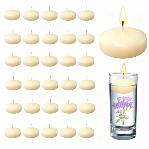 30 White Floating Candles Unscented Smokeless 1.5 Inch Small Floating Tea Lights for Water for Christmas Table Wedding Decor Centrepieces