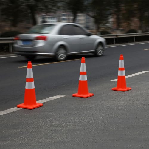 OranLite Overall Fluorescent Orange Red Integrated Traffic Cones, Road Cones for Parking Lot, Sport & Driving Training, Road Safety, Construction Events (28\" in Cone-8Pack)