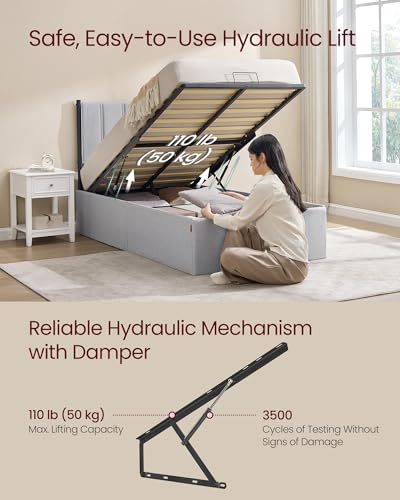Image of VASAGLE Lift Up Storage Bed Frame, Twin Size, Upholstered Headboard