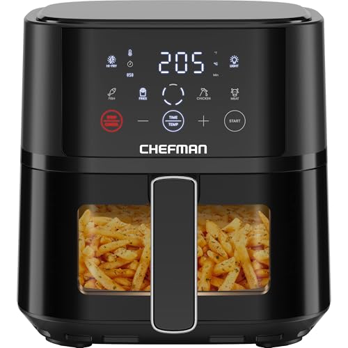 Chefman Air Fryer – 3.75L Compact Airfryer for Quick, Easy Meals, Features Hi-Fry Technology for Extra Crisp, Easy-View Window, Touch Controls with 4 Presets, Nonstick & Dishwasher Safe Basket – Black