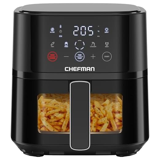 Chefman Air Fryer – 3.75L Compact Airfryer for Quick, Easy Meals, Features Hi-Fry Technology for Extra Crisp, Easy-View Window, Touch Controls with 4 Presets, Nonstick & Dishwasher Safe Basket - Black