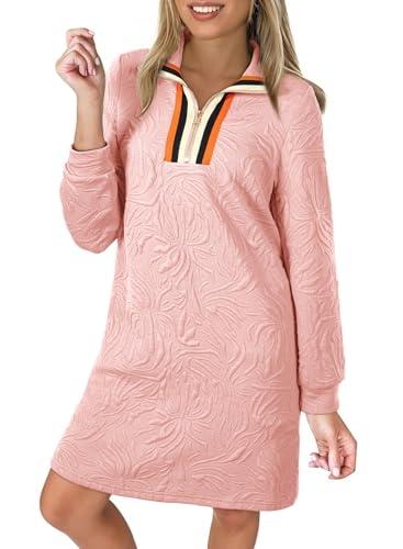 Image of BLENCOT Women's Dress Zip Up Stand Neck Pullover Sweatshirt Mini Dresses