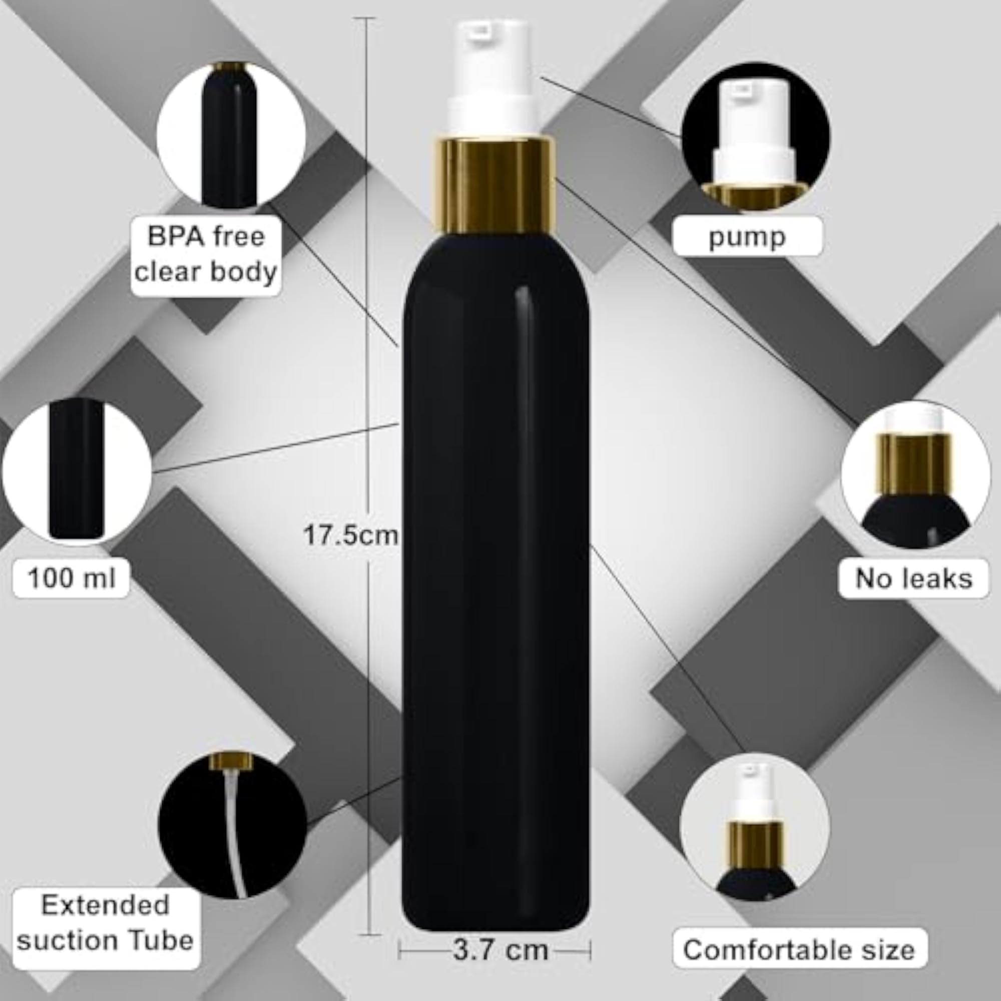 100ml Lotion Bottles with Golden Pumps, Leak Proof