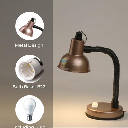 Image of LED Desk Lamp for Study Table | Adjustable Metal Reading Lamp with Flexible Neck | Eye Care Table Light for Students, Bedroom, Office & Work Desk (Copper)