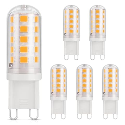 DiCUNO Żarówka LED G9 3W, odpowiednik 30 W halogenowa, ciepła biel 2700K, 410lm, CRI 85, nie ściemnialna, 230 V, oszczędność energii, podstawa ceramiczna, standardowa podstawa G9, 6 sztuk