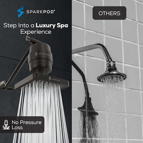 Image of SparkPod 6 inch High Pressure Rain Shower Head with 23 Stage Filter Capsule & 11 Inch Adjustable Shower Arm Extension - Shower Filter Reduces Chlorine for Smoother Hair & Skin (Square, Oil-Rubbed Bronze) | Showerhead for Hard Water, High Pressure Shower Head, Adjustable Showerhead, Universal Connection, Gain Space & Style