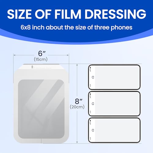 Image of Large Waterproof Bandages Clear Dressings Tattoo Tape Sensitive Skin Wounds Care, Transparent Film Dressing Adhesive Occlusive Patch for Post Surgical Use 6 inch x 8 inch, 50 Packs