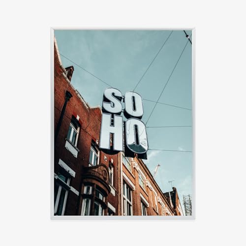 Poster Enseigne Soho rue londonienne cadre aluminium argenté 60x80