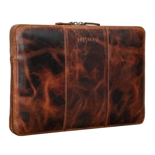 STILORD "Wilson" läderfodral för bärbar dator 13,3 tum för MacBook vintage fodral arrangör för 13 och 14 tum surfplatta iPads Notebook A4 i äkta läder
