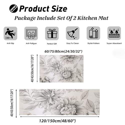 Alfombra de cocina lavable MGDIFYXAA juego de 2 piezas floral 3