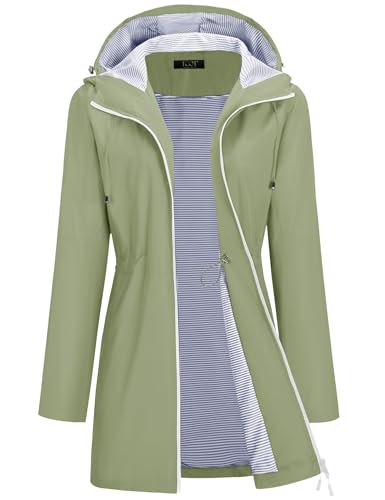 TCOT Rain Jackets for Women Hooded Waterproof Trench Coats Bean Green L