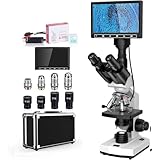 Microscope for Adults with 40X-2500X Magnification, Lab Trinocular Compound Microscope with Thermostat Stage, 7'' LCD Screen, Built-in 5MP Camera for Lab School (Constant Temperature)